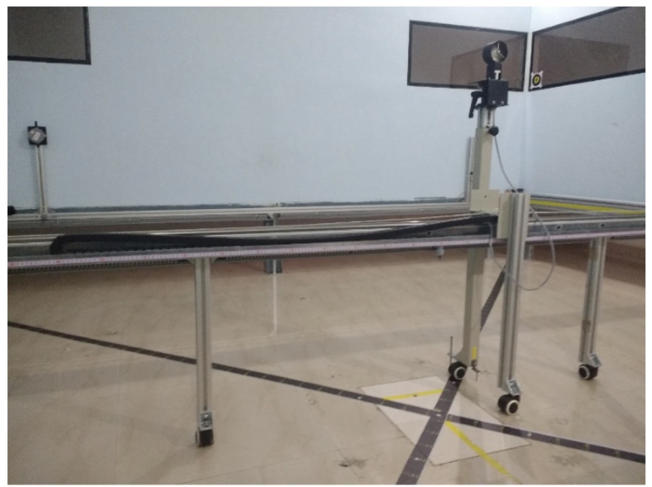 Anemometer fixture with diagonal linear guide
