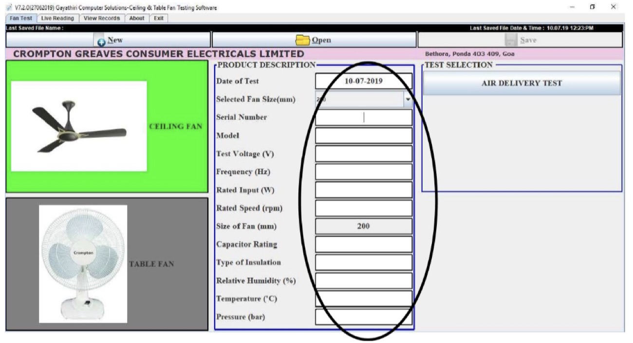Ceiling & table fan test software