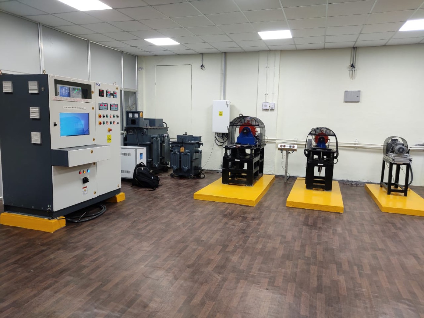 GCS automated motor testing systems installed on a test floor